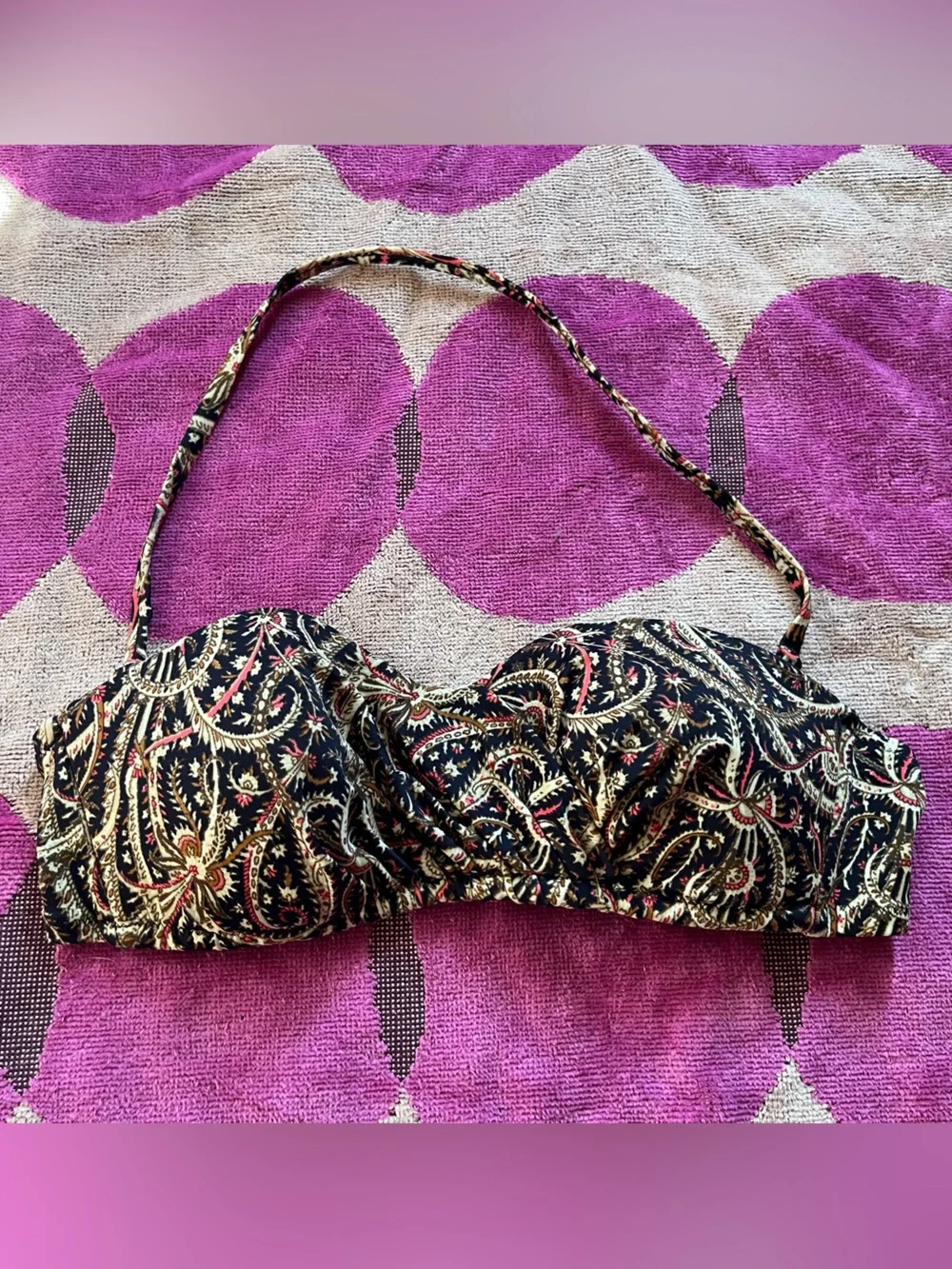 J.Crew 2 Piece Swimsuit in Black Brown Coral Floral Paisley Print